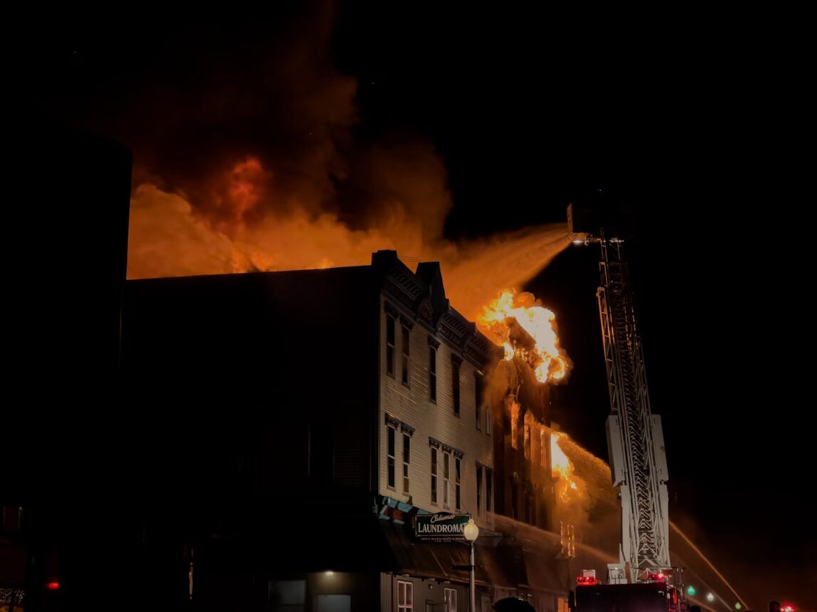 a building on fire